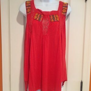 Free People Embroidered Sleeveless Shirt